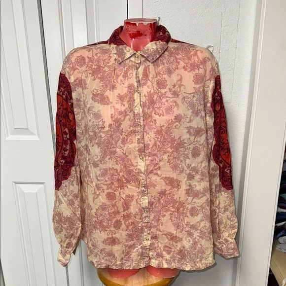Free People Rose Bud Paisley Cotton Button Up Shirt top blouse - Picture 2 of 6